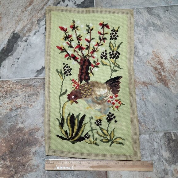 Handmade Finished Pair Completed Cross Stitch Rooster Hen Chicken Embroidery Unf - Picture 6 of 16